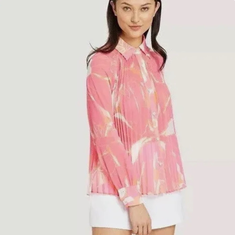Milly Floral Pleated Blouse Pink Orange Small